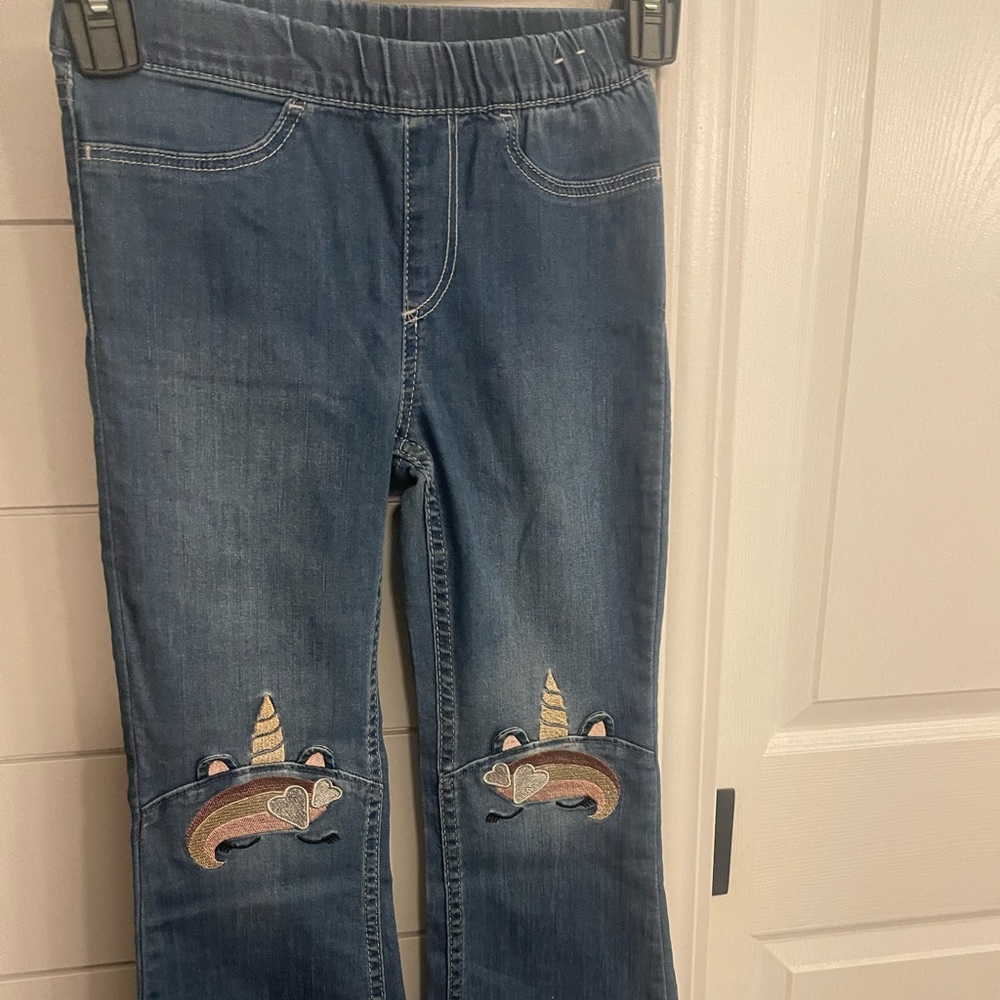 H&M Blue Flare Jeans with Unicorn Embroidery